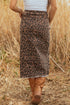 Western Leopard Print Frayed Split Denim Midi Skirt