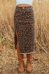 Western Leopard Print Frayed Split Denim Midi Skirt