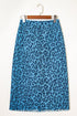 Western Leopard Print Frayed Split Denim Midi Skirt