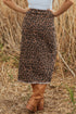 Western Leopard Print Frayed Split Denim Midi Skirt
