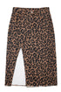 Western Leopard Print Frayed Split Denim Midi Skirt
