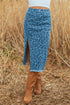 Western Leopard Print Frayed Split Denim Midi Skirt