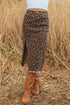 Western Leopard Print Frayed Split Denim Midi Skirt