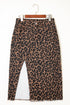 Western Leopard Print Frayed Split Denim Midi Skirt