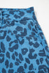 Western Leopard Print Frayed Split Denim Midi Skirt