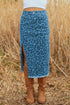 Western Leopard Print Frayed Split Denim Midi Skirt