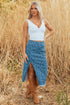 Western Leopard Print Frayed Split Denim Midi Skirt