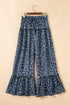 Western Leopard Print Frilled Drawstring Wide Leg Pants