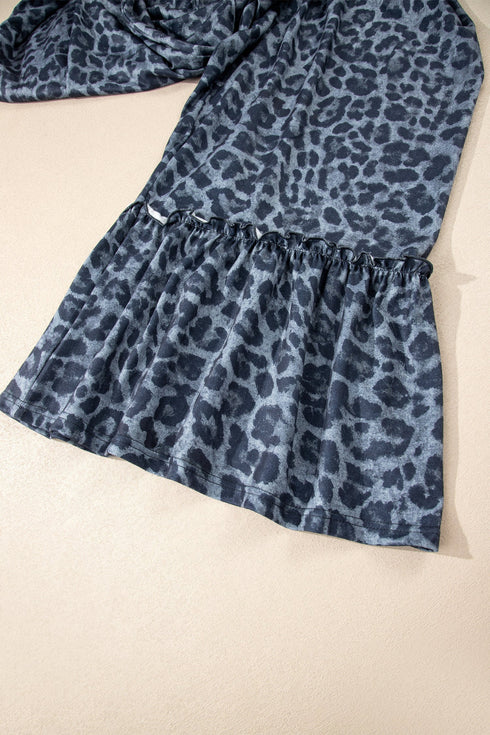 Western Leopard Print Frilled Drawstring Wide Leg Pants
