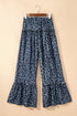 Western Leopard Print Frilled Drawstring Wide Leg Pants