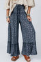 Western Leopard Print Frilled Drawstring Wide Leg Pants
