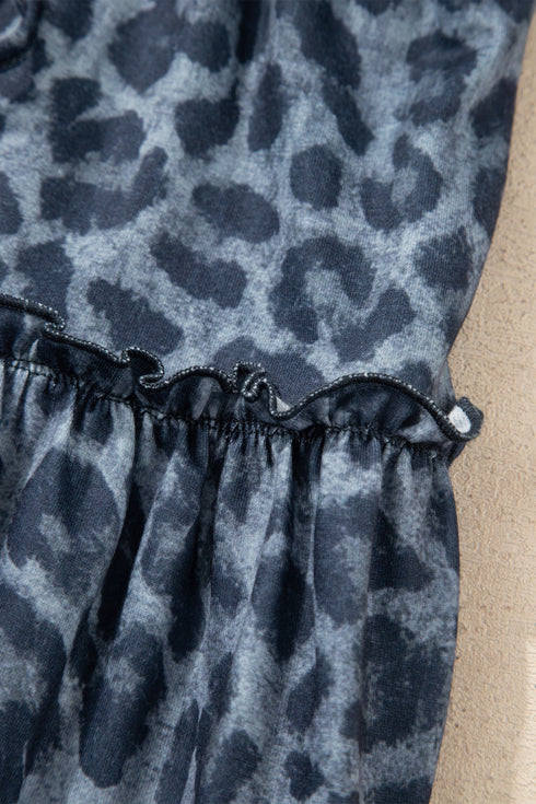 Western Leopard Print Frilled Drawstring Wide Leg Pants