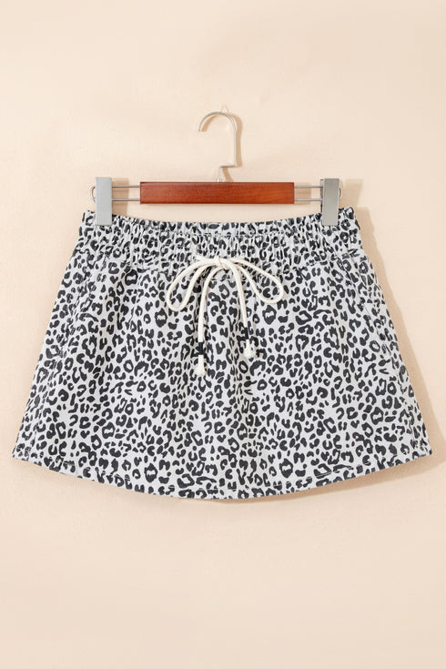 Western Leopard Print Fringe Tassel Drawstring Denim Shorts