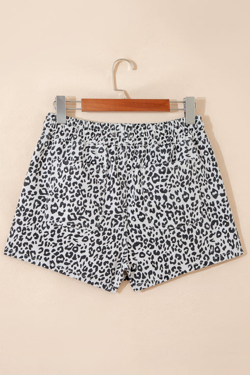 Western Leopard Print Fringe Tassel Drawstring Denim Shorts