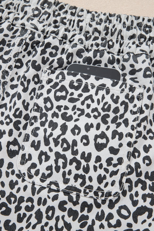 Western Leopard Print Fringe Tassel Drawstring Denim Shorts