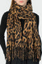 Western Leopard Print Fringed Wool Spinning Scarf