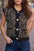 Western Leopard Print Knit Sleeveless Statement Sweater Vest