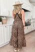 Western Leopard Print Lace Trim Ruffled Wide Leg Jumpsuit