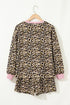 Western Leopard Print Long Sleeve Pullover Short Set