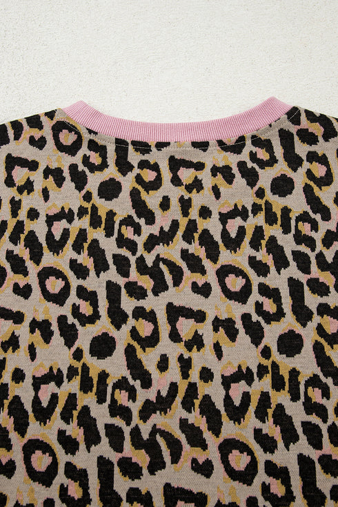 Western Leopard Print Long Sleeve Pullover Short Set