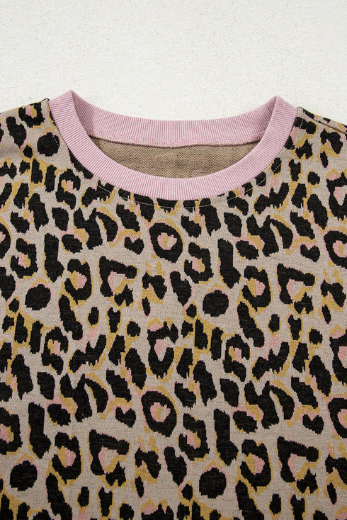 Western Leopard Print Long Sleeve Pullover Short Set
