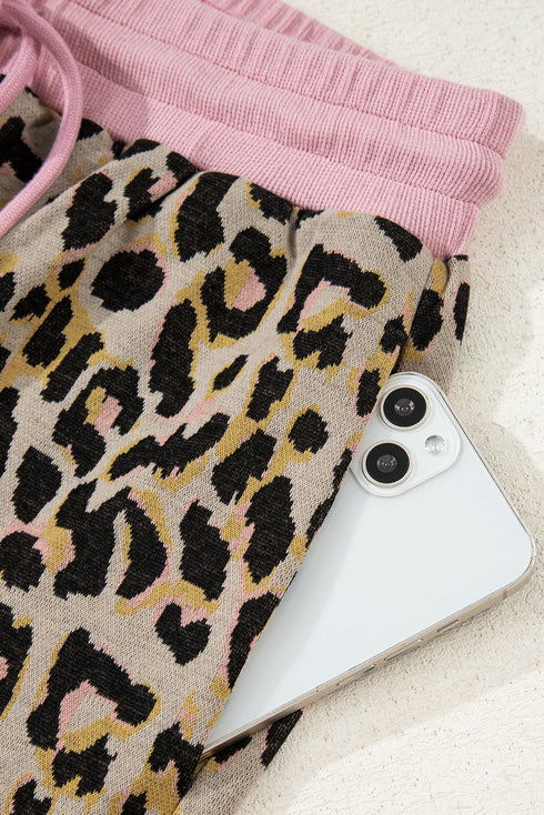 Western Leopard Print Long Sleeve Pullover Short Set