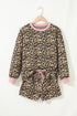 Western Leopard Print Long Sleeve Pullover Short Set