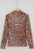 Western Leopard Print Mesh Mock Neck Long Sleeve Top
