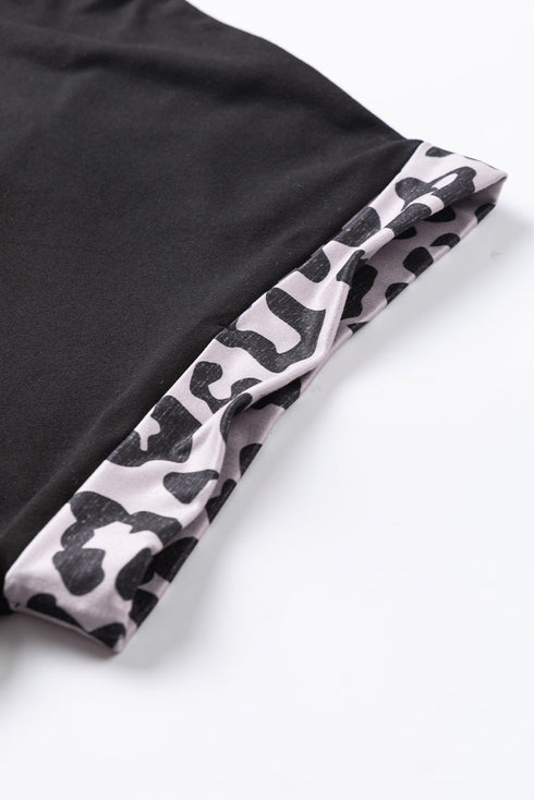 Western Leopard Print Patchwork Blocked T Shirt