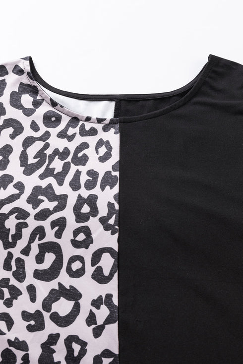 Western Leopard Print Patchwork Blocked T Shirt