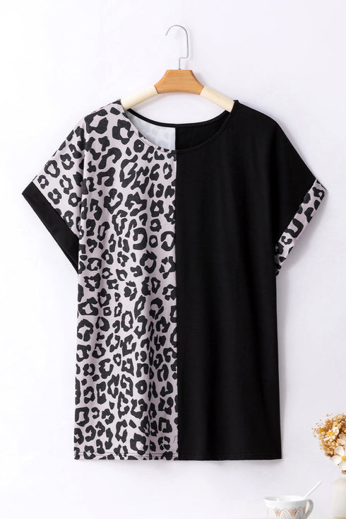 Western Leopard Print Patchwork Blocked T Shirt