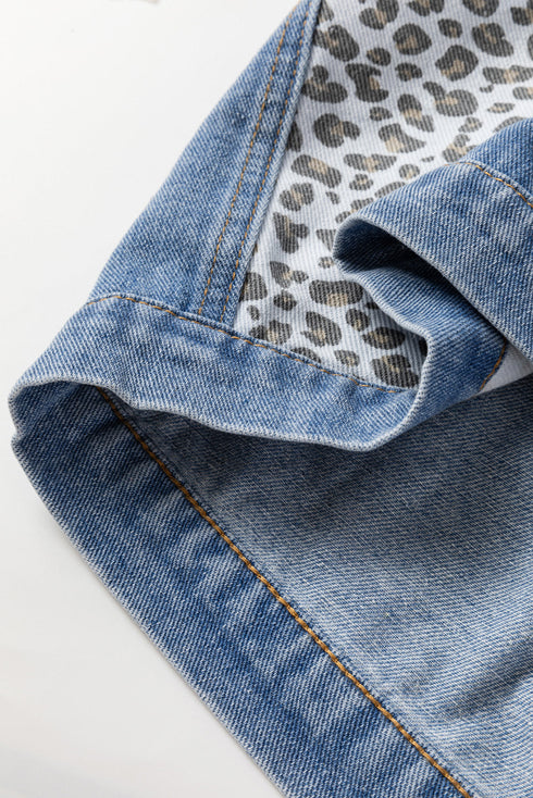 Western Leopard Print Patchwork Flap Detail Denim Outerwear