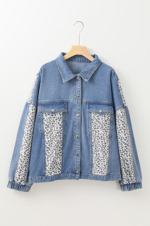 Western Leopard Print Patchwork Flap Detail Denim Outerwear