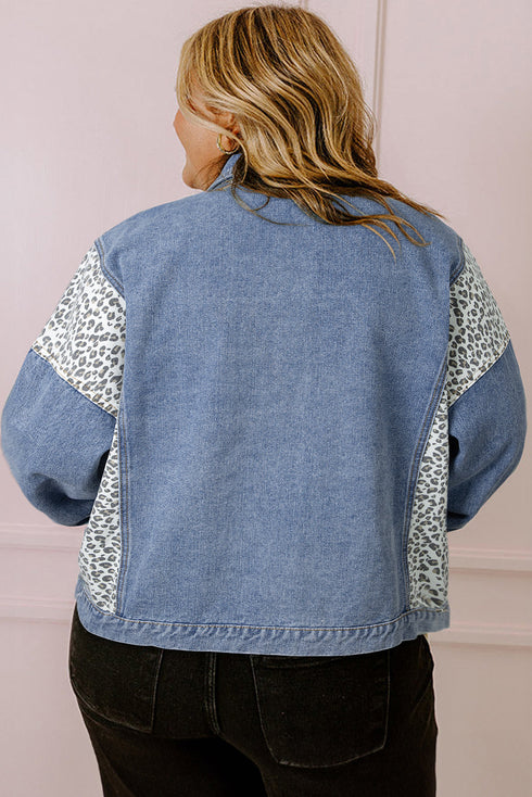 Western Leopard Print Patchwork Flap Detail Denim Outerwear