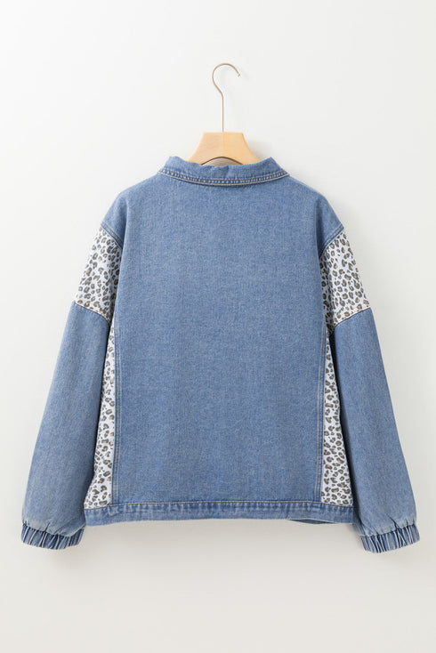 Western Leopard Print Patchwork Flap Detail Denim Outerwear