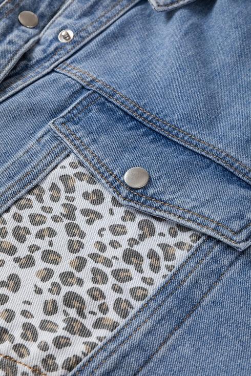 Western Leopard Print Patchwork Flap Detail Denim Outerwear