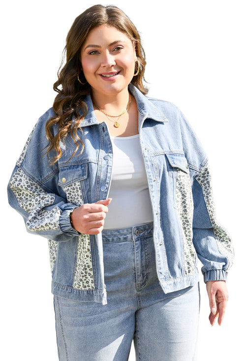 Western Leopard Print Patchwork Flap Detail Denim Outerwear