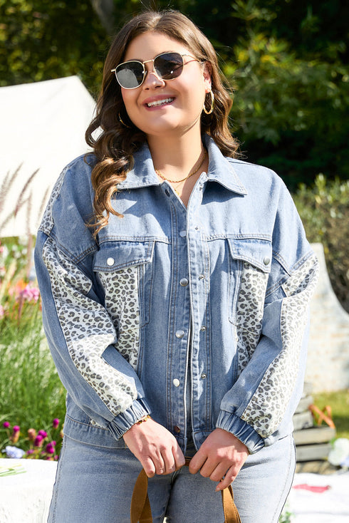 Western Leopard Print Patchwork Flap Detail Denim Outerwear