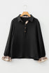 Western Leopard Print Patchwork Ruffled Long Sleeve Blouse
