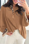 Western Leopard Print Patchwork Ruffled Long Sleeve Blouse