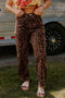 Western Leopard Print Patchwork Seam Detail Wide Leg Jeans