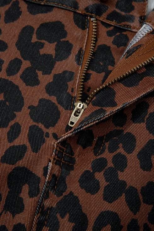 Western Leopard Print Patchwork Seam Detail Wide Leg Jeans