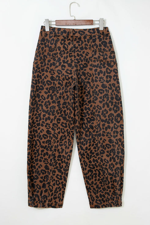 Western Leopard Print Patchwork Seam Detail Wide Leg Jeans