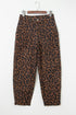 Western Leopard Print Patchwork Seam Detail Wide Leg Jeans