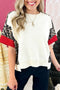 Western Leopard Print Patchwork Uneven Hem Short Sleeve Top