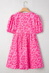 Western Leopard Print Puff Sleeve A Line Mini Dress