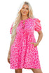 Western Leopard Print Puff Sleeve A Line Mini Dress