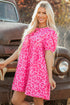 Western Leopard Print Puff Sleeve A Line Mini Dress