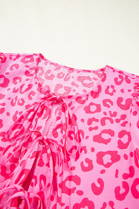 Western Leopard Print Puff Sleeve A Line Mini Dress