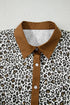 Western Leopard Print Puff Sleeve Buttoned Plus Size Blouse